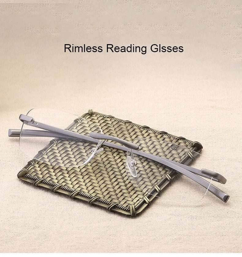 Men Blue Light Blocking Reading Glasses Women Dimond Cutting Rimless Eyeglasses Frame Anti Fatigue Hyperopia Presbyopic Eyewear