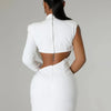 Fashiona sexy women's slim fit solid color one shoulder elegant dress pearl string party half high neck hip hugging mini dress