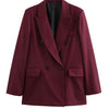 Elegant Blazers Women Office Wear Burgundy Long Blazer 2025 New Spring Casual Loose Suit Jackets Long Sleeve Business Outerwear
