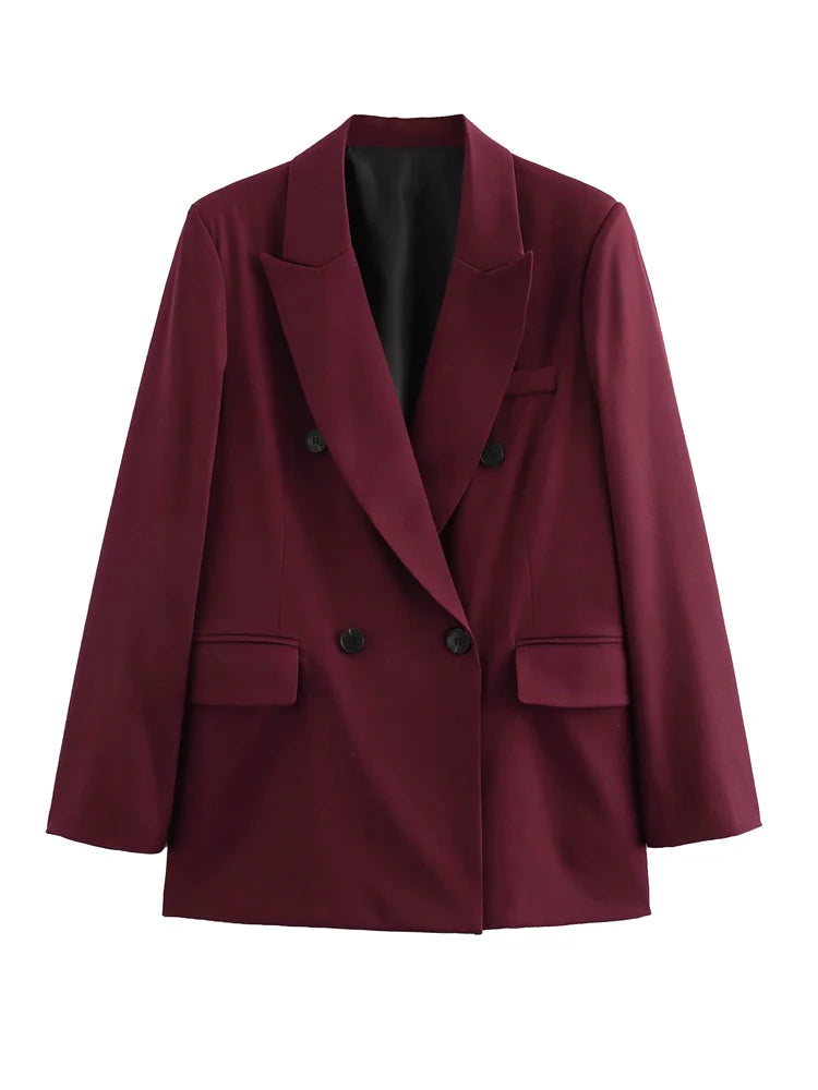 Elegant Blazers Women Office Wear Burgundy Long Blazer 2025 New Spring Casual Loose Suit Jackets Long Sleeve Business Outerwear