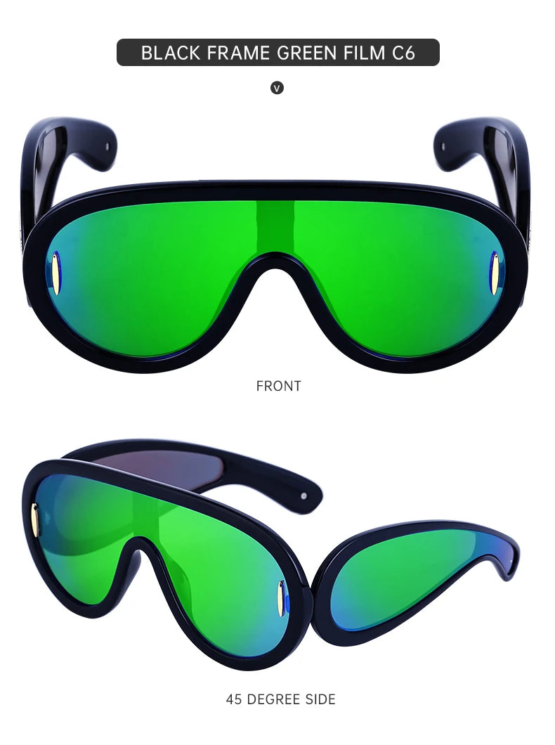 Oversized Wave Mask One-Piece Sunglasses Women Sports Y2K Punk Sun Glasses for Lady 2024 Luxury Brand Steampunk Eyewear Goggle