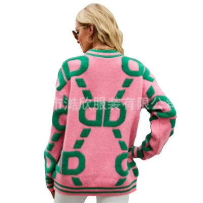 Knitted Sweaters Women 2023 Spring/Autumn Round neck Letter  Embroidery Pullovers Top Temperament casual warm Tee contrast color