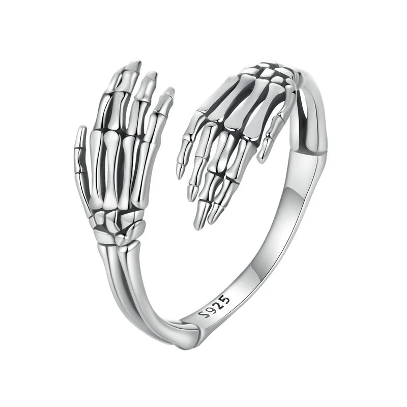BAMOER Genuine 925 Sterling Silver Vintage Hug Hand Open Ring for Women Retro Finger Ring Fine Jewelry Birthday Gift BSR608-E