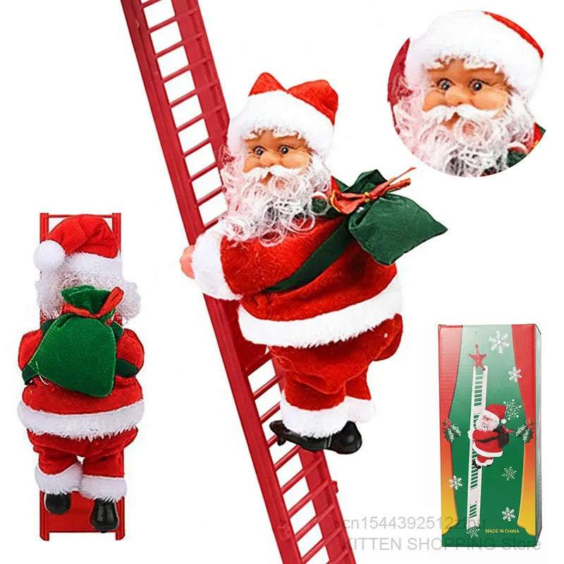 Electric Climbing Ladder Santa Claus Doll with Music, Christmas Tree Hanging Decorations, Christmas Decoration, Kids Xmas Gifts