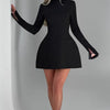 Mozision Long Sleeve Backless Sexy Mini Dress For Women Autumn Winter New O Neck High Waist A-line Club Party Sexy Dress Elegant