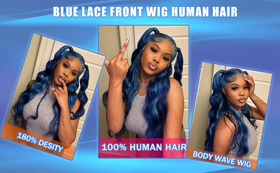 13x4 13x6 4x4 Blue Colored Lace Front Wigs For Black Women Brazilian Transparent Lace Frontal Wigs Human Hair Pre Plucked
