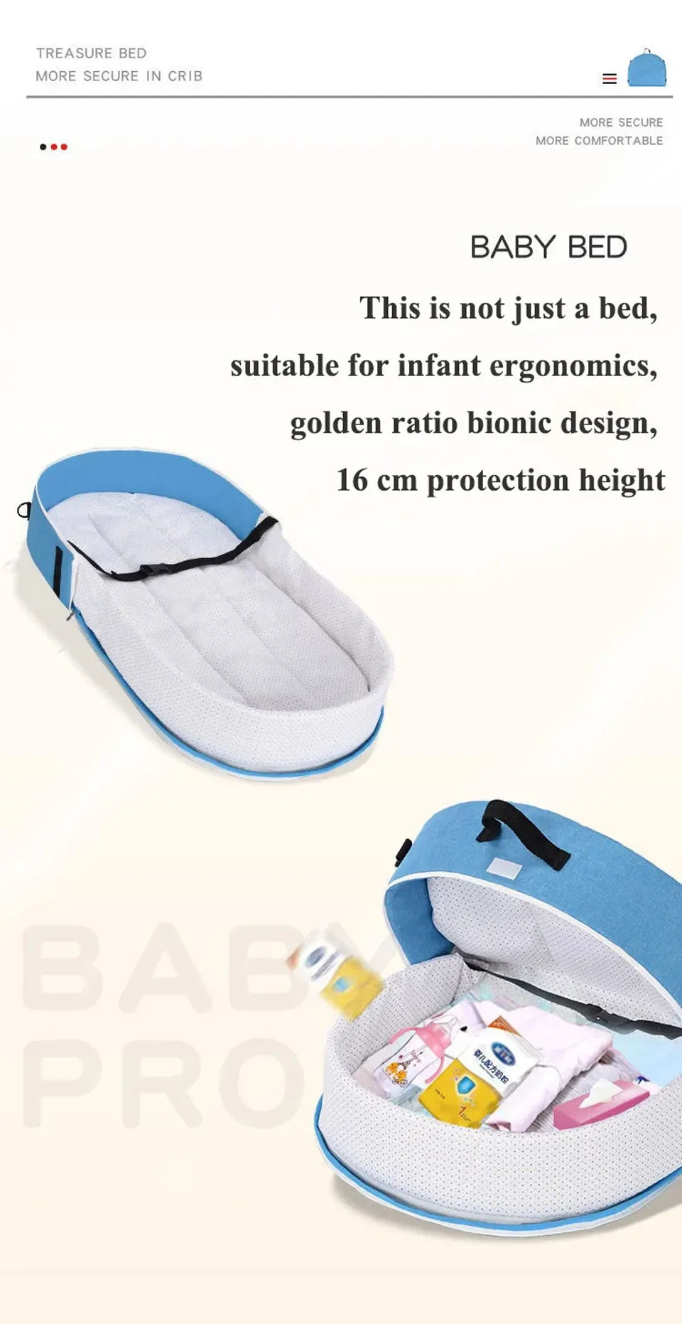 Baby Bed Folding Portable Baby Crib with Net and Awning Baby Nest Portable Baby Bed for Camping Infant Bed Bassinet for Baby