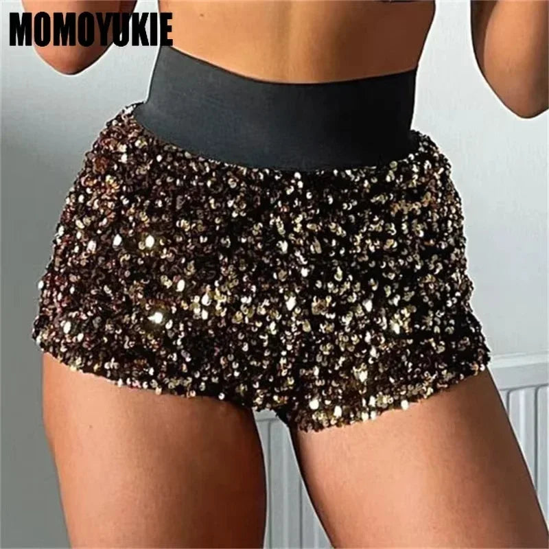 2023 Summer Women Mini Shorts Fashion Trend Sequined High Waist Glitter Clothing Sexy Skinny Party Nightclub Shorts Streetwear