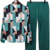 Long Sleeve Shirt Set Men's Geometric 3D Printed Button-up Shirt And Pants Set Men's And Women's Stylish Casual Simple Suit