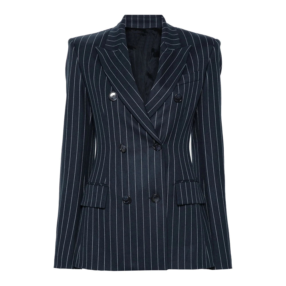 TWOTWINSTYLE Striped Temperament Blazers For Women Notched Collar Long Sleeve Tunic Patchwork Double Breasted Coats Female New