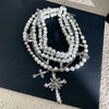 Goth Rose Flower Imitation Pearl Bead Cross Pendant Necklace for Women Multilayer Pearl Chains Aesthetic Vintage Luxury Jewelry