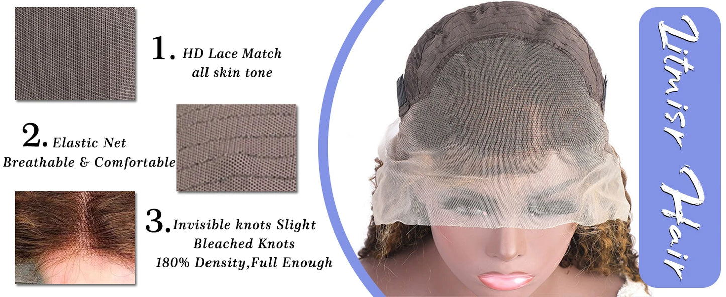 30 34 Inch Highlight Ombre Lace Front Wig Curly Human Hair Wigs Honey Blonde Colored HD Deep Wave Frontal Wigs For Black Women