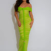Beyprern Luxe Goddess Ruched Mesh Maxi Dress Elegant Women's Off Shoulder Pleated Bandage Beach Vacation Dress Holiday Outfits