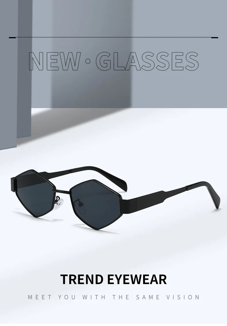 Polygonal Luxury Sunglasses Women Brand Fashion Rhombus Sun Glasses Woman 2024 Retro Vintage Metal Diamond Shades Eyewear