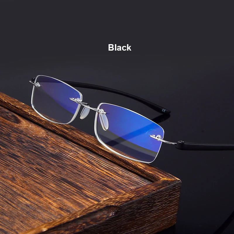 Men Blue Light Blocking Reading Glasses Women Dimond Cutting Rimless Eyeglasses Frame Anti Fatigue Hyperopia Presbyopic Eyewear