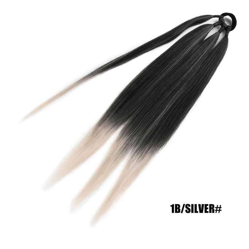 Ponytail Extensions Synthetic Boxing Braids Wrap Around Chignon Tail With Rubber Band Hair Ring 26 Inch Brown Ombre Braid DIY