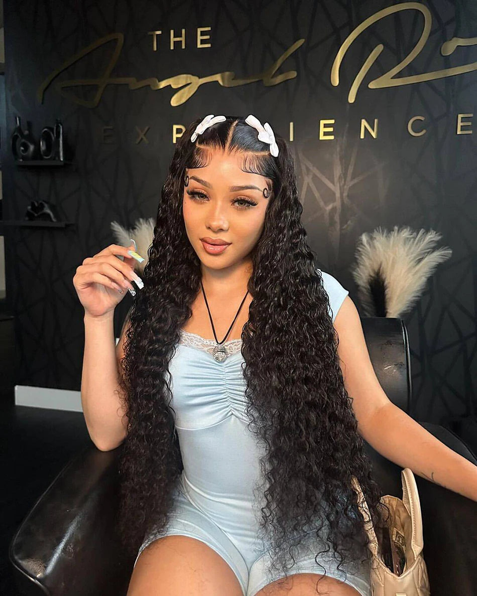 13x6 HD Transparent Lace Front Water Curly Wave Human Hair Wigs 40 Inch Long Jerry Curly Human Hair Frontal Wigs Full Bouncy