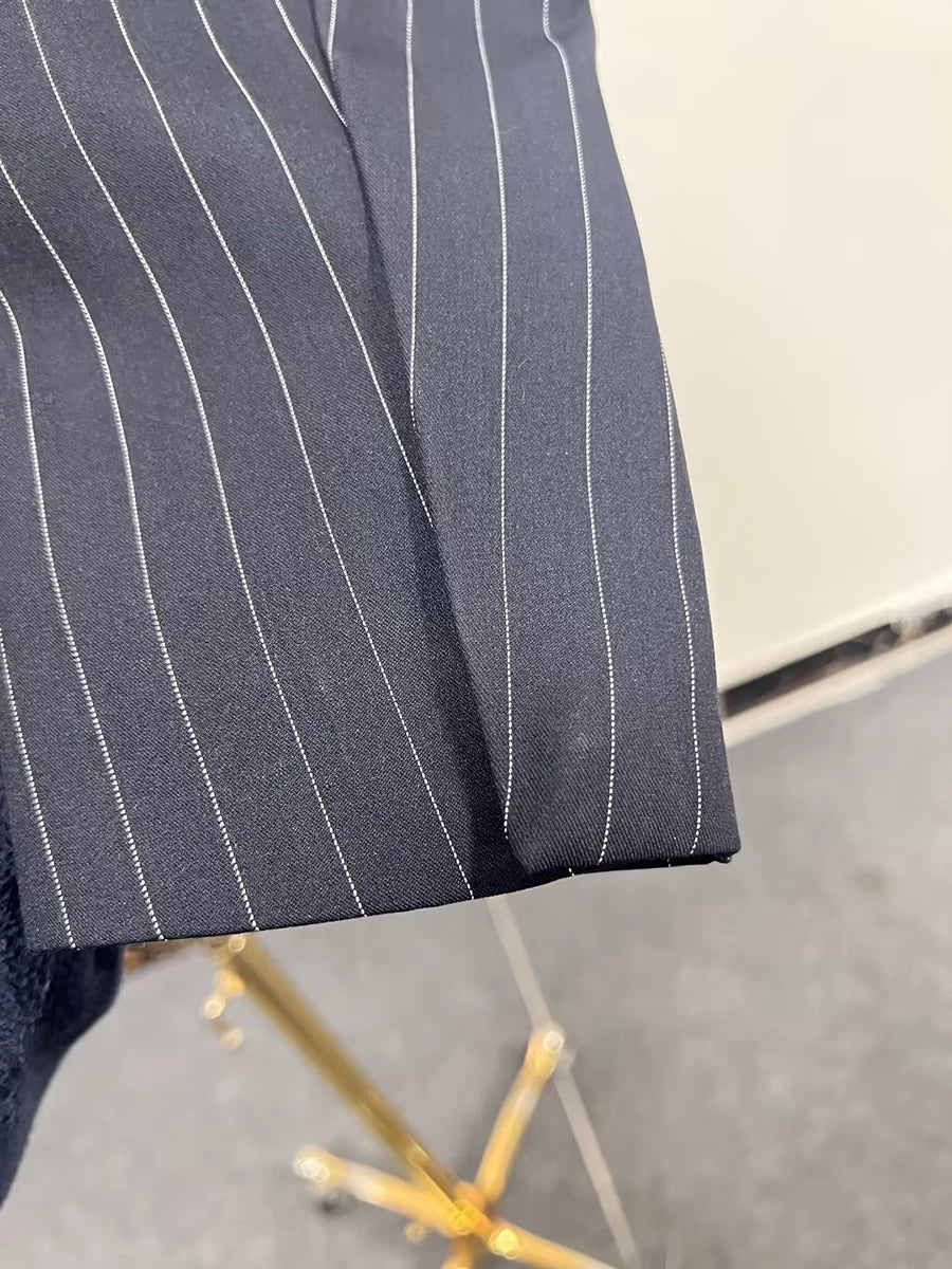 TWOTWINSTYLE Colorblock Striped Slimming Blazers For Women V Neck Long Sleeve Tunic Temperament Coats Female Fashion Clothes New