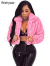 Fashion Faux Fur Open Stitch Lapel Crop Jackets Women Clothing Autumn Winter Solid Long Sleeve Warm Furry Fluffy Coat Outer Wear