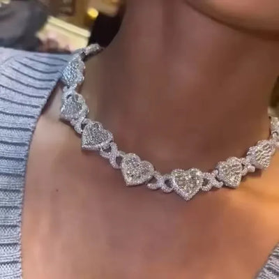 2025 Iced Out Bling Full Paved 5A Cubic Zirconia CZ Heart Charm Infinity Chain Choker Necklace Jewelry For Women Men