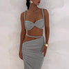 Nibber Sexy Women 2 Piece Set Bandage Ruched Square Collar Bra+Skinny Long Skirts 2025 Summer Vacation Beach Party Trend Suits