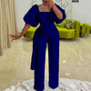 Elegant Jumpsuits for Women Luxury Square Neck Lantern Sleeve Big Swing Straight Female Birthday Party Dinner Outfits Overalls