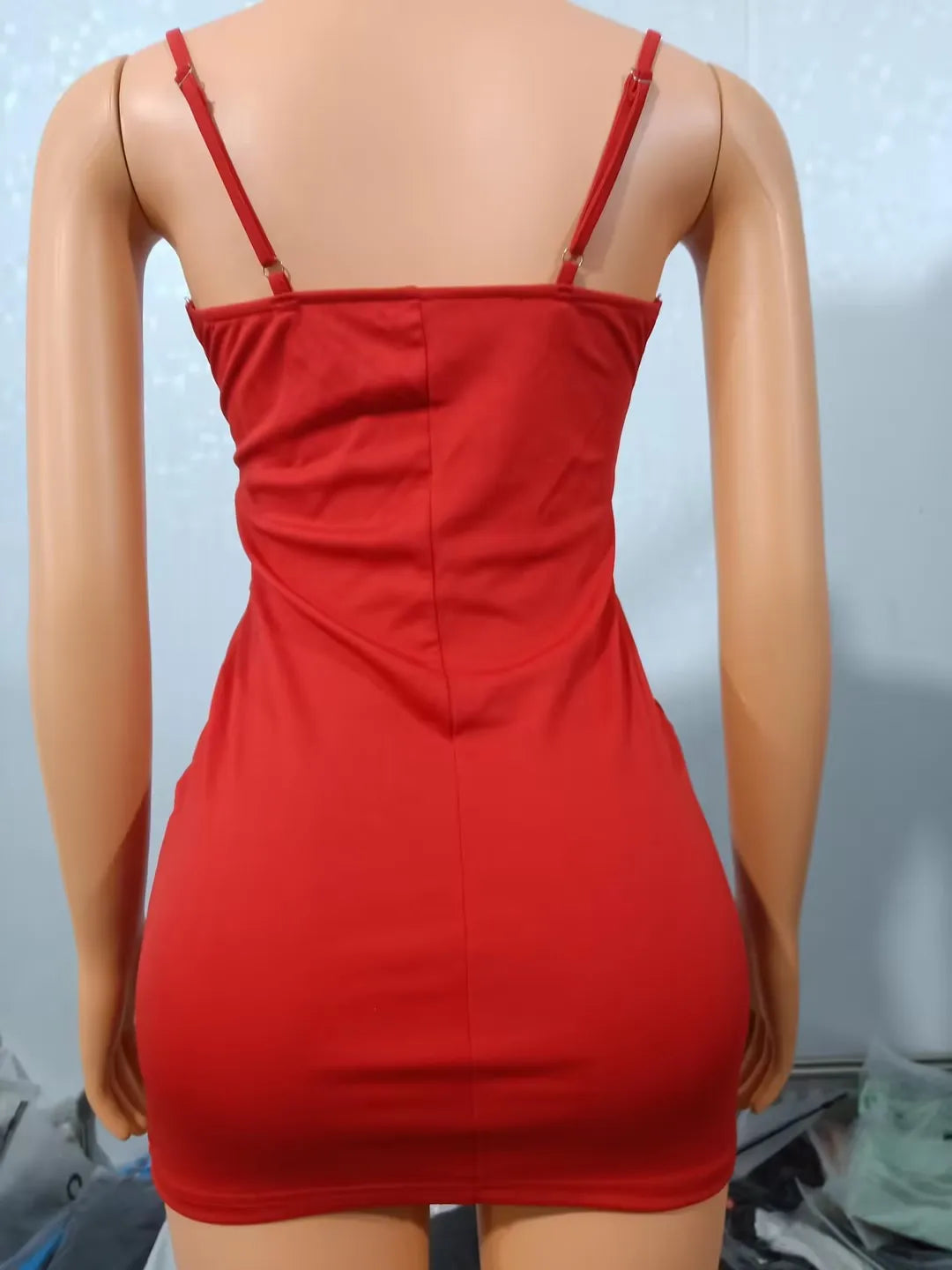 Dresses For Women 2022 Autumn Red Sexy Glamorous Party Rhinestone Sheer Mesh Spaghetti Strap V-Neck Bodycon Mini Cami Dress