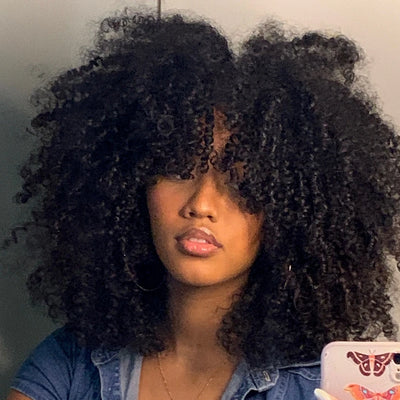 Afro Kinky Curly Wigs with Bangs 250% Density Brazilian Remy Human Hair Full Machine Made Wigs Short Afro Curly Wigs For Women