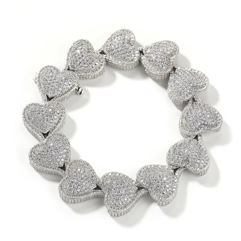 UWIN Jumbo Iced Out Heart Bracelet for Women Paved Setting Cubic Zirconia Bangle for Men Hip Hop Jewelry for Gift