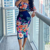 Women Dress Sets Off Shoulder Floral Print Ruffles Top & Skirt Set Casual Look for Women