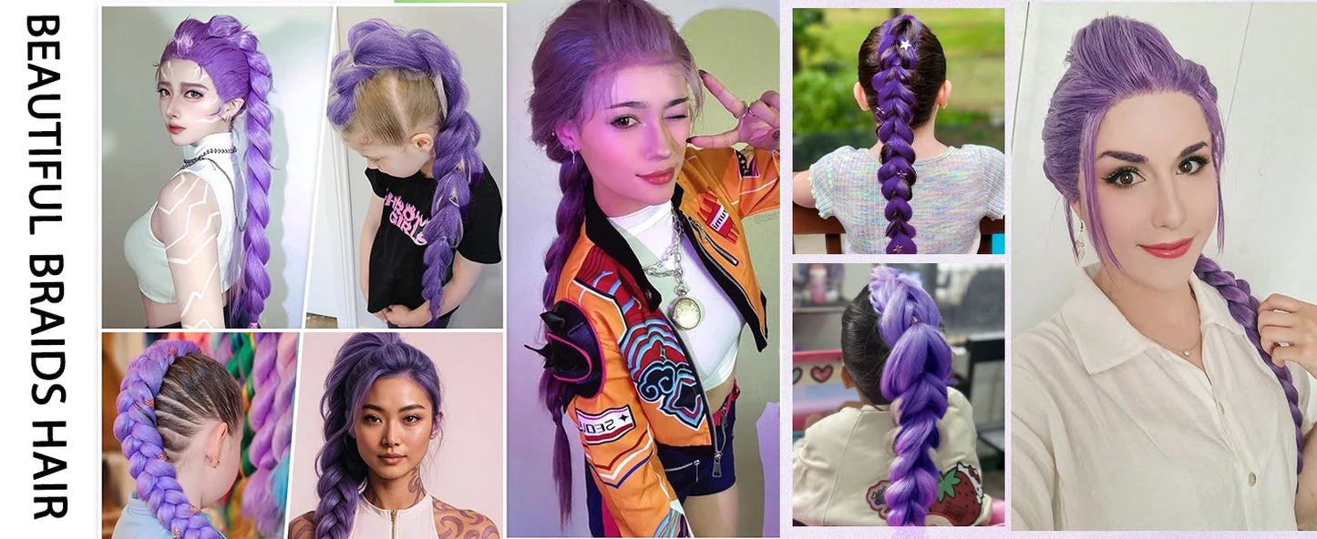 Purple Braiding Hair Pre Stretched Long Synthetic Braiding hair Extensions for Stage Party Halloween Costume Cosplay