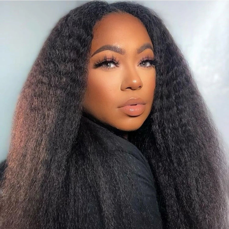 High Density Kinky Straight 360 Lace Front Wigs Human Hair Brazilian 40 Inch Yaki Straight 13x6 HD Lace Frontal Wig Preplucked