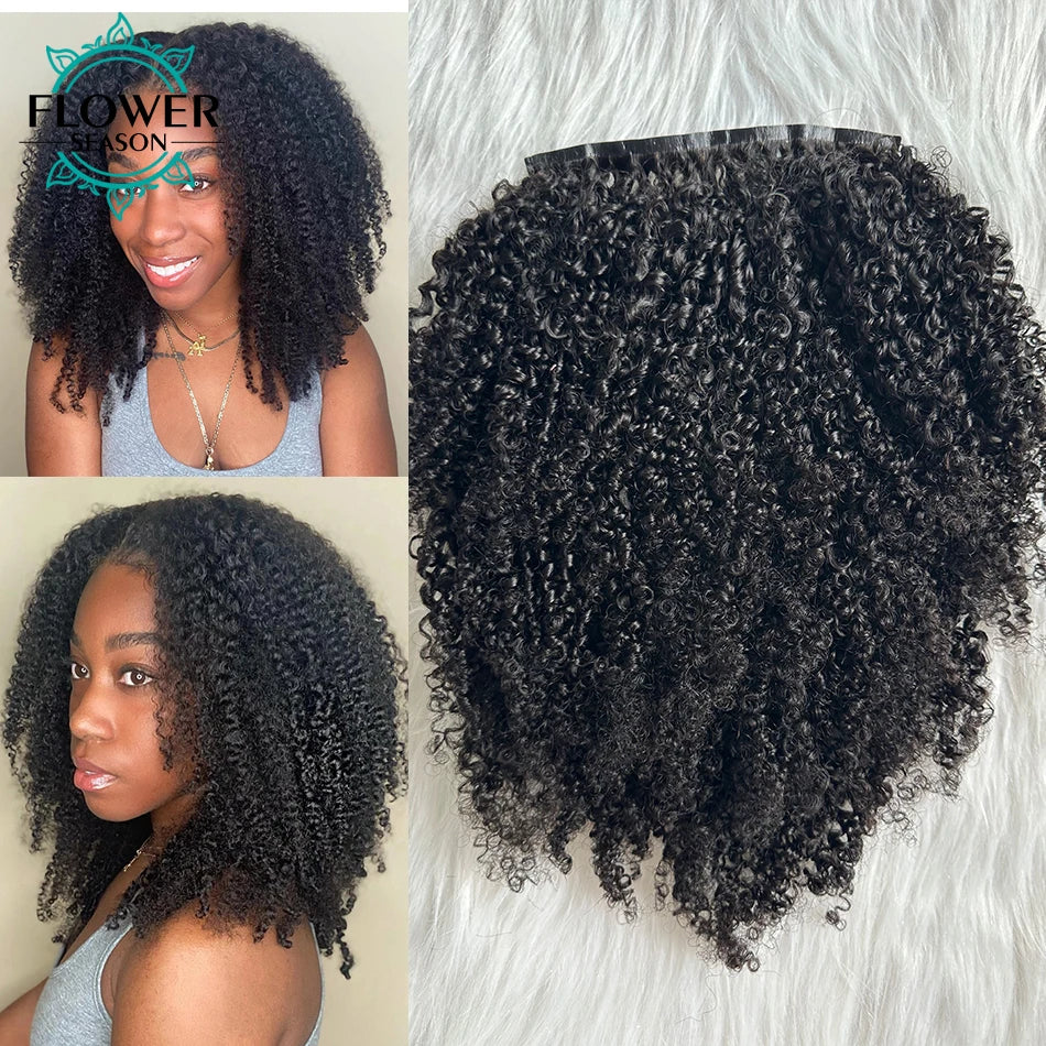 Afro Kinky Curly Clip ins Hair Extensions Human Hair Seamless PU Clip in Hair Skin Weft 7pcs /set 120g Full Head for Balck Wome