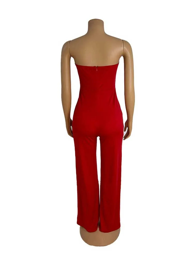 Women Summer Strapless Jumpsuit Sexy One Piece Outfits Cut Out Waist Party Jumpsuit Clothing Lady Full Length Backless Jumpsuits