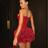 VC Christmas Dress Strapless Backless Red Structured Floral Embellished Mini Length Bodycon Celebrity Party Cocktail Dress