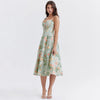 Suninheart Summer Pink Floral Print Corset Dress Midi Elegant Sexy Party Dresses Holiday Birthday Casual A Line Women Clothing
