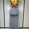 Women Sexy Strapless Pink Mesh Two Pieces Set Prom Gown Celebrate Birthday Nightclub Party Singer Stage Performance Costume