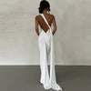 Hugcitar One Shoulder Backless Adjustable Scarf Loop Ruched Sexy Maxi Dress Women Elegant Y2K Streetwear Festival Outfit