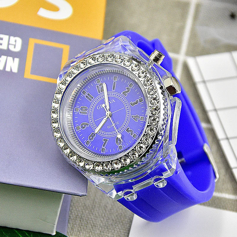 Luminous Quartz Watch for Women Personality Rhinestone Led Fashion Geneva Male and Female Students Couple Jelly Wrist Watches