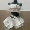 Punk Style Vintage Woman 2 Piece Sets Y2k Design Strapless Crop Tops + High Waist Ruffle Skirt Female Party Korea Style Outfits