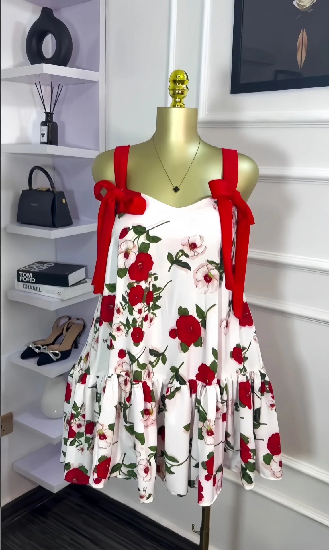 CM.YAYA Women Floral Printed Flare Sleeveless Bow Strap Belt Mini Dress 2025 Evening Sexy Beach Party Birthday Street Dresses