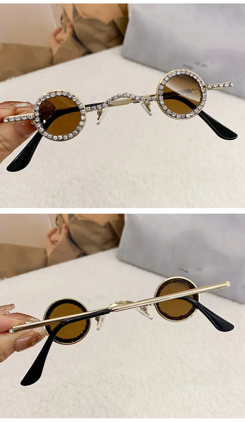 Fashion Diamond Round Sunglasses Women Luxury Rhinestone Shades UV400 Sun Glasses Female Punk Brand Designe Eyewear Men Eyeglass