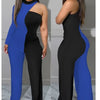 Spring and Summer New Women's Fashion Casual Slim Striped V-neck Black and White Contrast Jumpsuit--without Belt