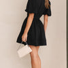 Women Summer Casual A-line Dress Solid Color Deep V-Neck Short Puff Sleeve Mini Dress Fashion Party Short Dress