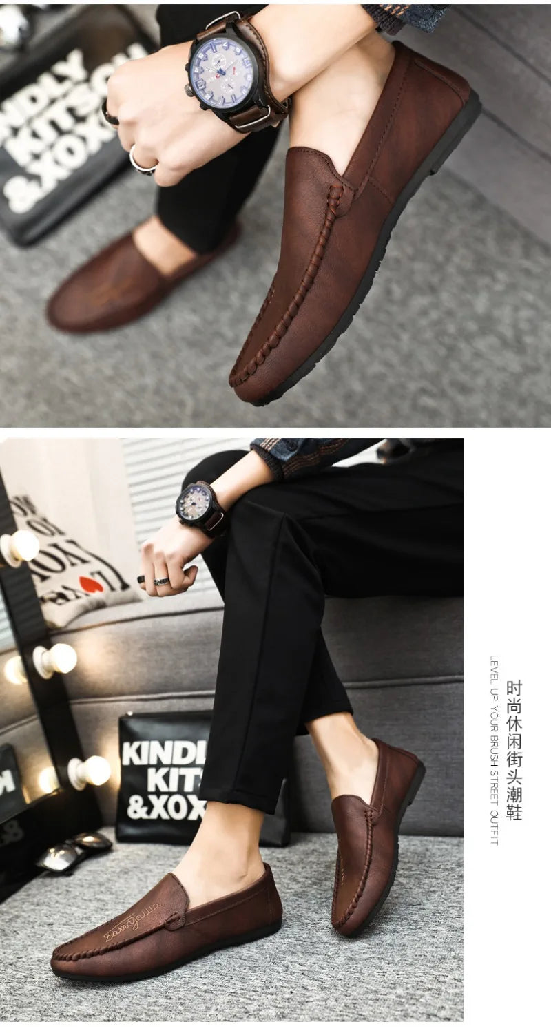 Men Casual Shoes 2024New Men's Loafers Comfortable Flat Casual Shoes Men Breathable Moccasins Slip-On Soft Leather Driving Shoes