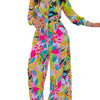 2024 Spring Summer New Long Sleeved Printed Suit For Women Fashion Lapel Single Breasted Shirt Wide Leg Trousers Two Piece Set