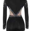 Women Sexy Rompers V-Neck Mesh Rhinestone Skinny Long Sleeve Playsuits