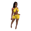 Two Piece Sets for Women Ruched Bandage Criss Cross Solid Women 2024 Spring Backless Club Crop Top and Shorts Matching Set