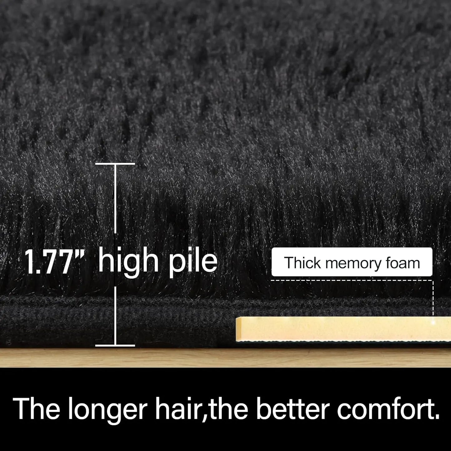 Fluffy Bedroom Rug Carpet Shaggy Fuzzy Rugs for Bedroom Thick Black Area Rugs for Living Room Rugs  for Girls Boys