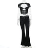 FAGADOER Sexy Lace See Through 2 Piece Sets Woman Outfit Hollow Out Crop Top + Flare Pants Female Y2K Streetwear Summer Spring